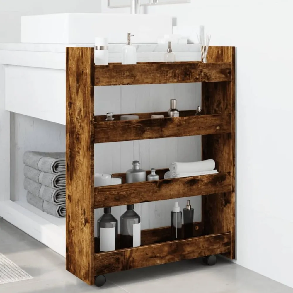 vidaXL Chariot de rangement étroit 4 niveaux chêne fumé