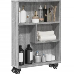 Étagères-vidaXL Chariot de rangement étroit bois d'ingénierie Sonoma gris