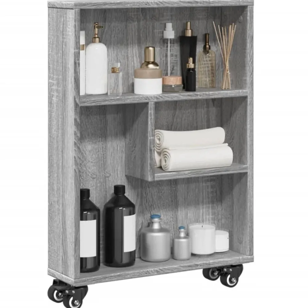 Étagères-vidaXL Chariot de rangement étroit bois d'ingénierie Sonoma gris
