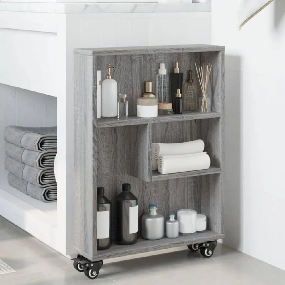 Étagères-vidaXL Chariot de rangement étroit bois d'ingénierie Sonoma gris