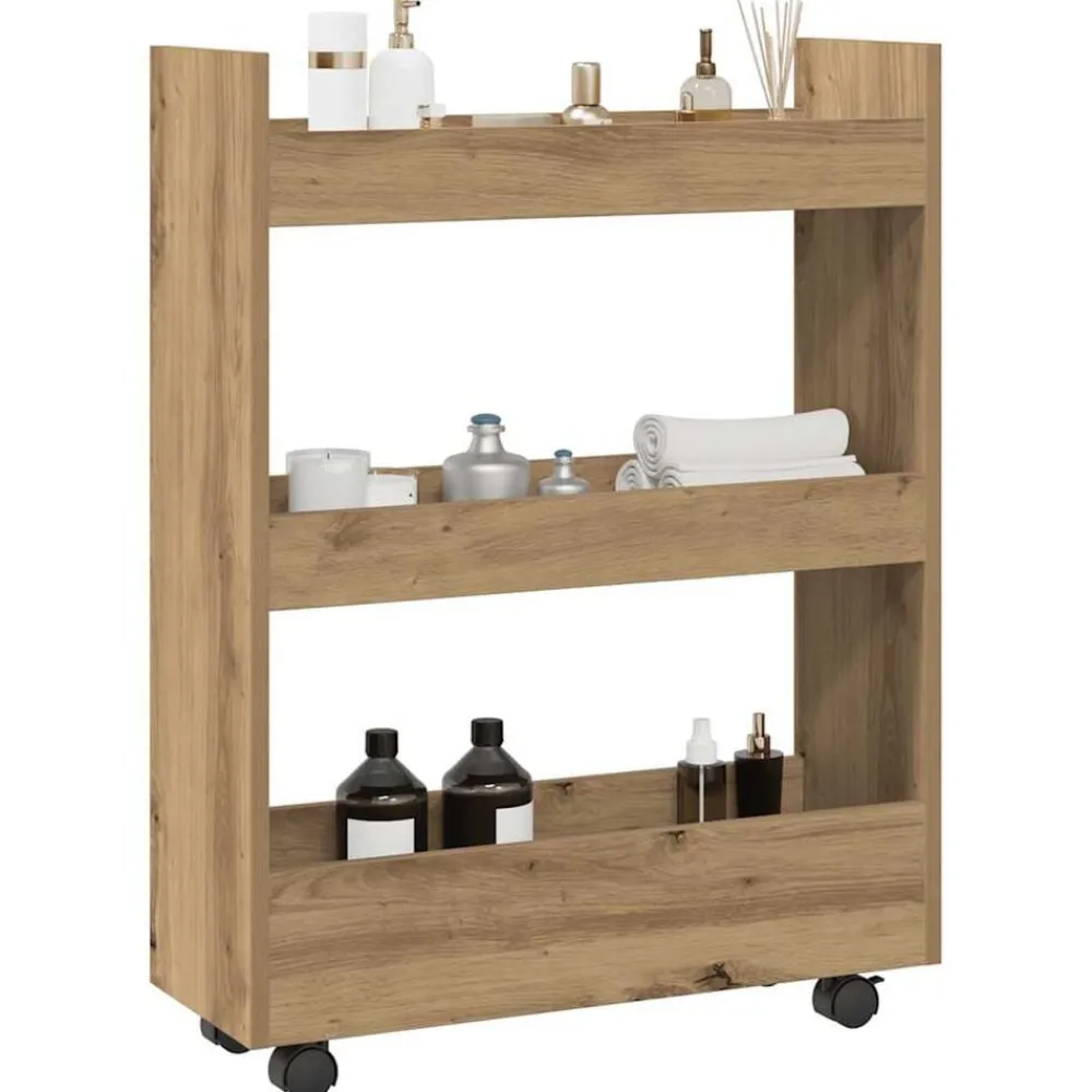 Chariots & Îlots-vidaXL Chariot de rangement étroit 3 niveaux chêne artisanal artisian oak