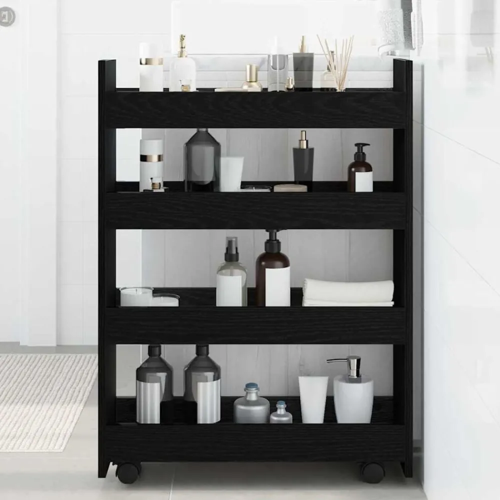 vidaXL Chariot de Rangement Étroit Chêne noir 60 x 20 x 82 cm