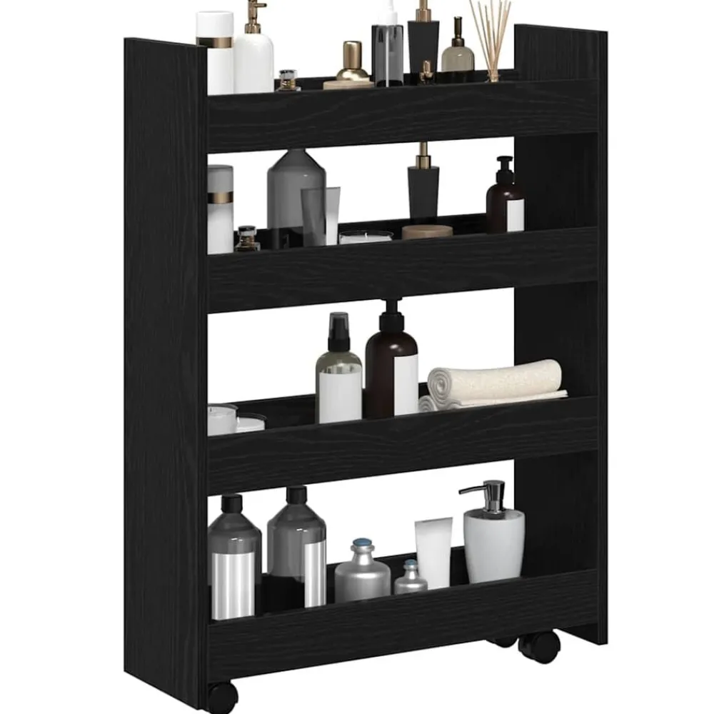 vidaXL Chariot de Rangement Étroit Chêne noir 60 x 20 x 82 cm