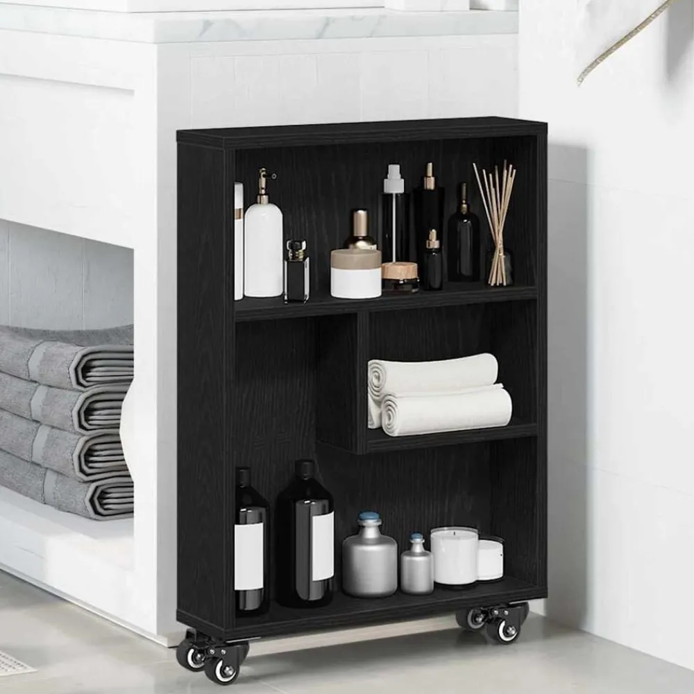 vidaXL Chariot de Rangement Étroit Chêne noir 48 x 13 x 68 cm
