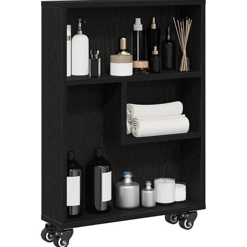vidaXL Chariot de Rangement Étroit Chêne noir 48 x 13 x 68 cm