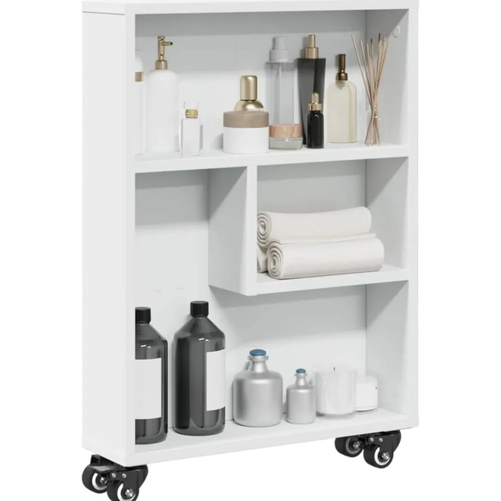 Étagères-vidaXL Chariot de rangement étroit 48x13x68 cm bois d'ingénierie Blanc