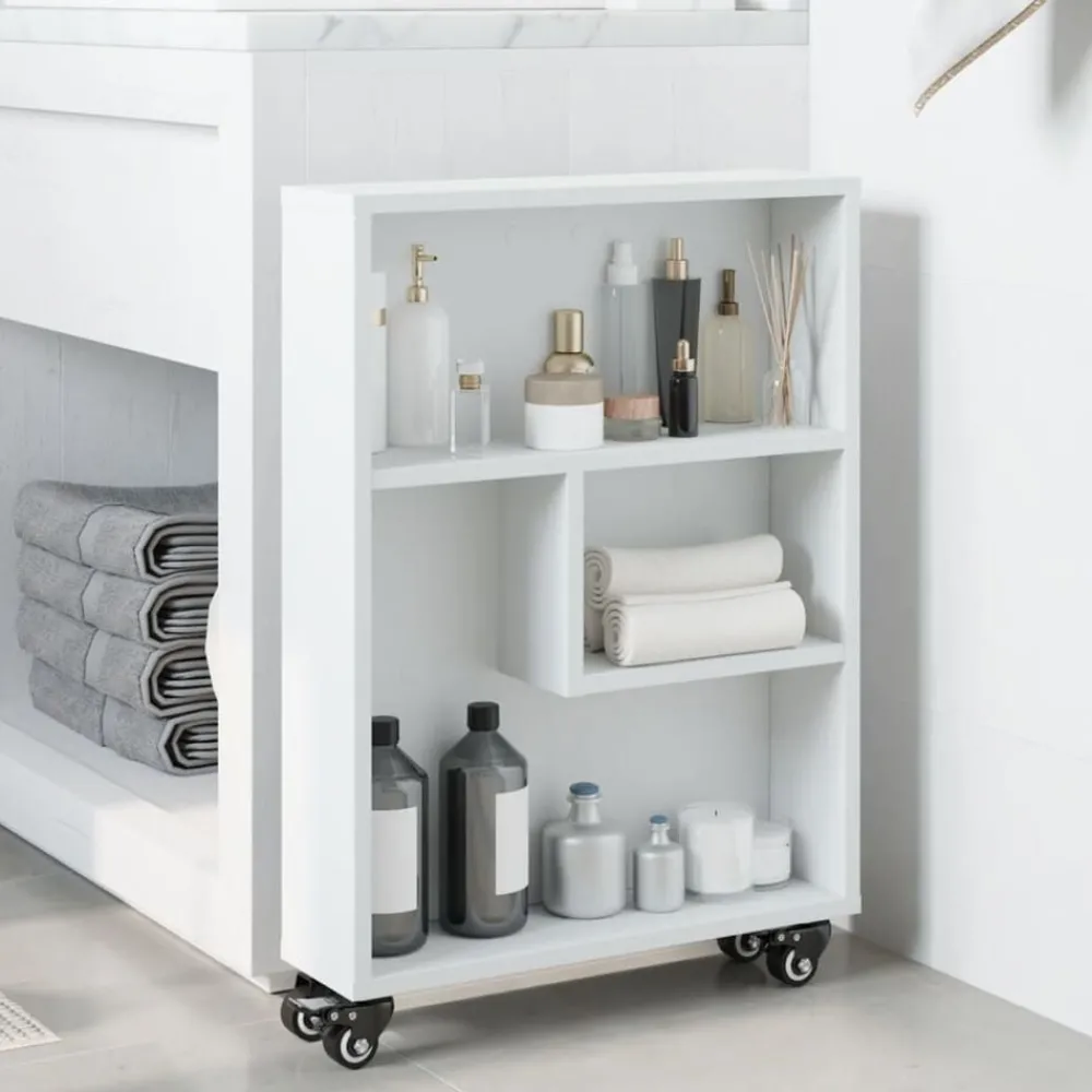 Étagères-vidaXL Chariot de rangement étroit 48x13x68 cm bois d'ingénierie Blanc