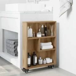 Étagères-vidaXL Chariot de rangement étroit chêne artisanal bois d'ingénierie artisian oak