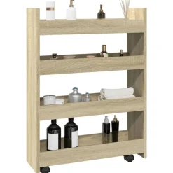 vidaXL Chariot de rangement étroit 4 niveaux chêne sonoma