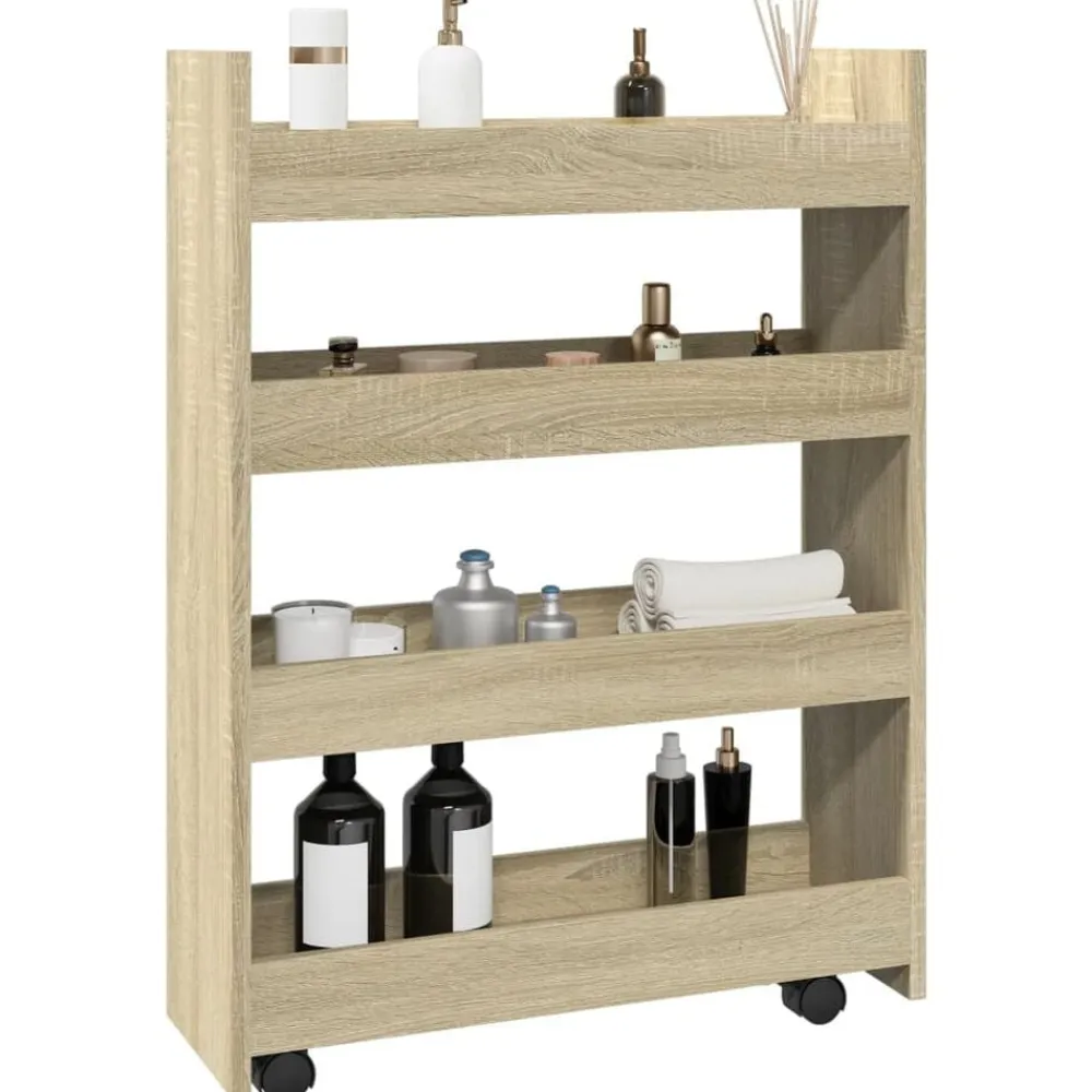 vidaXL Chariot de rangement étroit 4 niveaux chêne sonoma