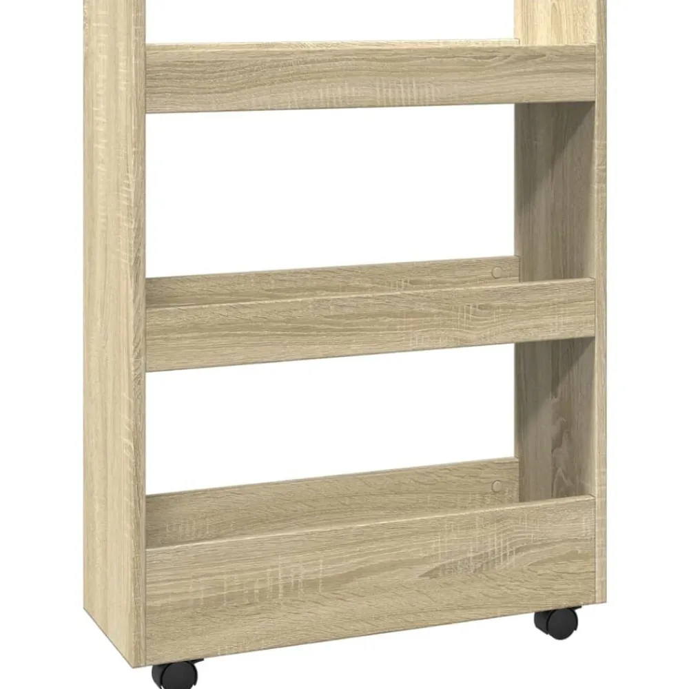 vidaXL Chariot de rangement étroit 3 niveaux chêne sonoma