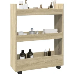 vidaXL Chariot de rangement étroit 3 niveaux chêne sonoma