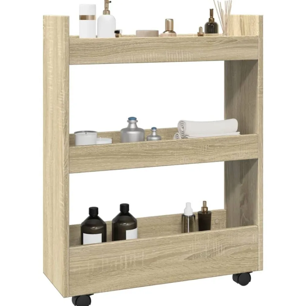 vidaXL Chariot de rangement étroit 3 niveaux chêne sonoma