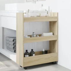 vidaXL Chariot de rangement étroit 3 niveaux chêne sonoma