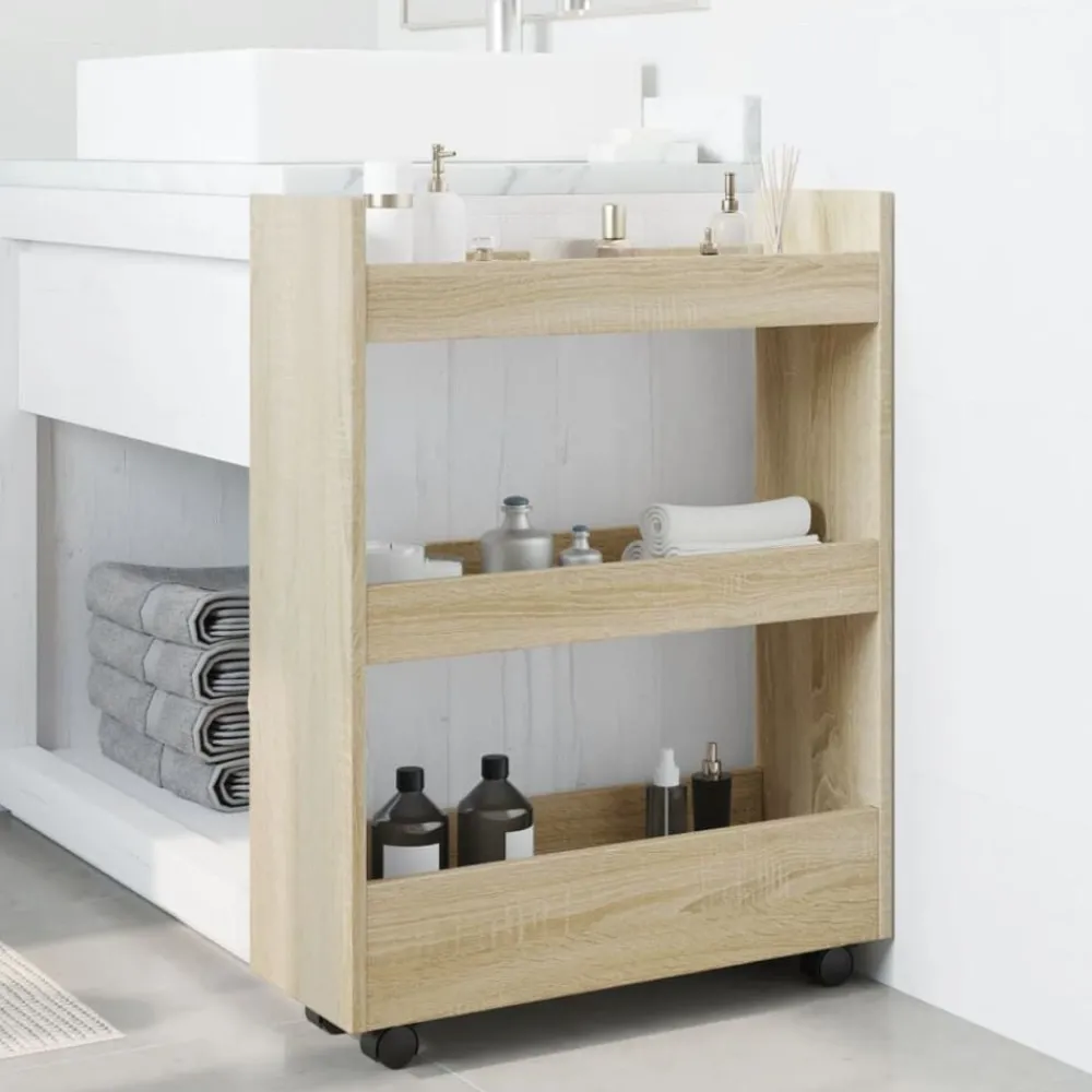 vidaXL Chariot de rangement étroit 3 niveaux chêne sonoma