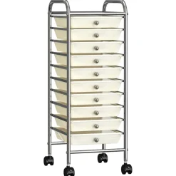 Outils-vidaXL Chariot de rangement mobile à 10 tiroirs Plastique Blanc