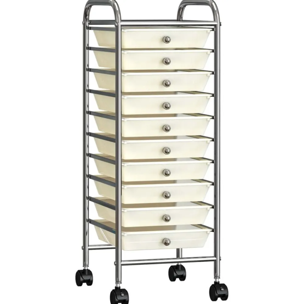 Outils-vidaXL Chariot de rangement mobile à 10 tiroirs Plastique Blanc