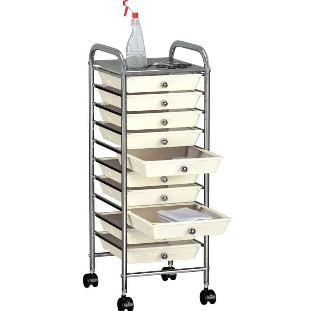 Outils-vidaXL Chariot de rangement mobile à 10 tiroirs Plastique Blanc