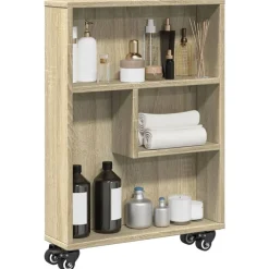 Étagères-vidaXL Chariot de rangement étroit Chêne Sonoma 48 x 13 x 68 cm Bois d'ingénierie Ch&ecirc;ne sonoma