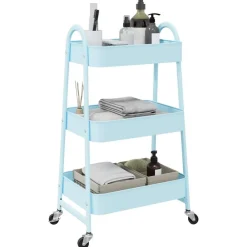 Outils-vidaXL Chariot de rangement à 3 niveaux 42x41,5x77 cm acier Bleu