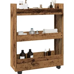 Chariots & Îlots-vidaXL Chariot de rangement étroit 3 niveaux Vieux bois