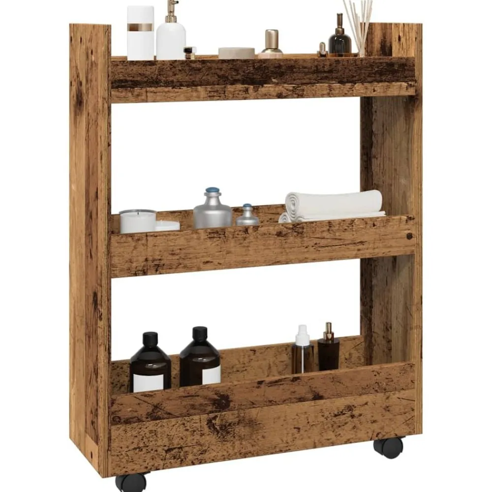 Chariots & Îlots-vidaXL Chariot de rangement étroit 3 niveaux Vieux bois