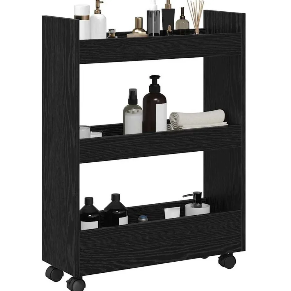 Chariots & Îlots-vidaXL Chariot de Rangement Étroit Chêne noir 60 x 22 x 80 cm Chêne noir