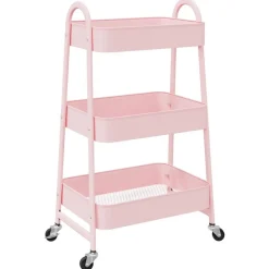 Outils-vidaXL Chariot de rangement à 3 niveaux 42 x 41,5 x 77 cm Acier Rose