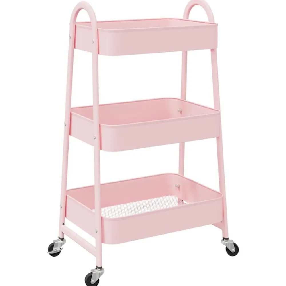 Outils-vidaXL Chariot de rangement à 3 niveaux 42 x 41,5 x 77 cm Acier Rose