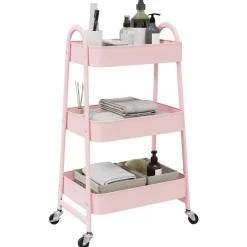 Outils-vidaXL Chariot de rangement à 3 niveaux 42 x 41,5 x 77 cm Acier Rose