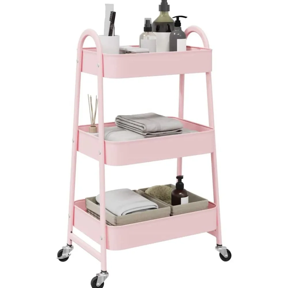 Outils-vidaXL Chariot de rangement à 3 niveaux 42 x 41,5 x 77 cm Acier Rose