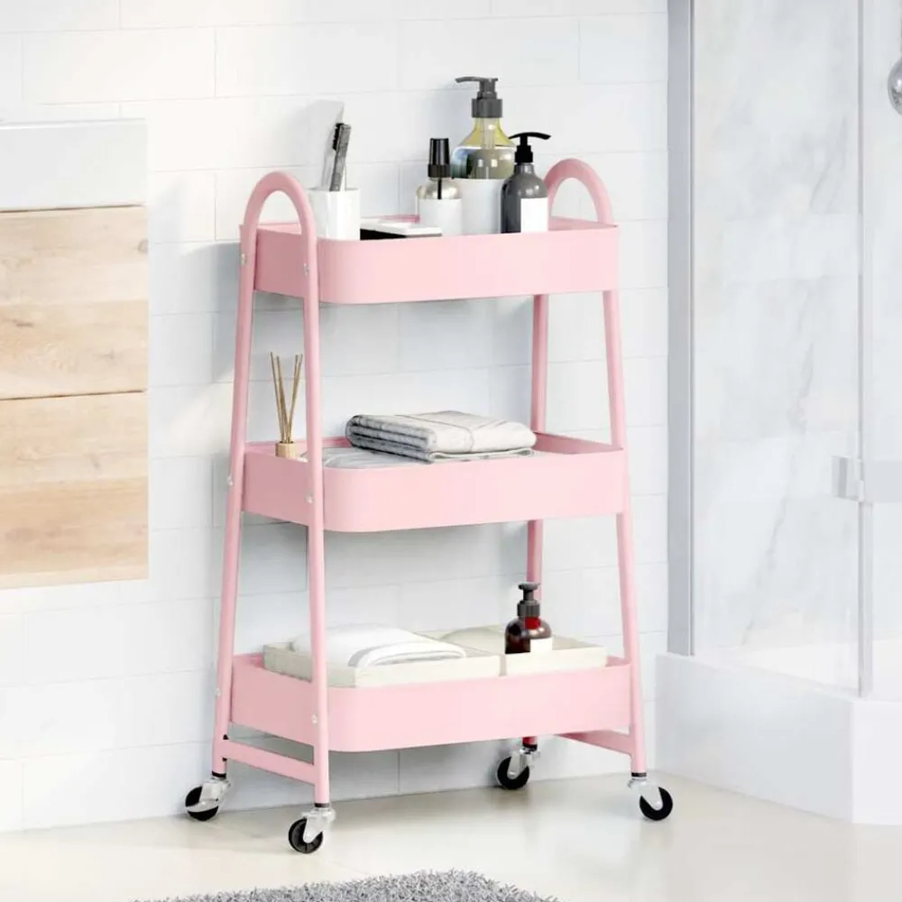 Outils-vidaXL Chariot de rangement à 3 niveaux 42 x 41,5 x 77 cm Acier Rose