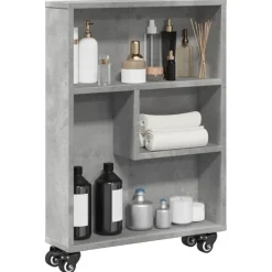 Étagères-vidaXL Chariot de rangement étroit bois d'ingénierie Gris béton