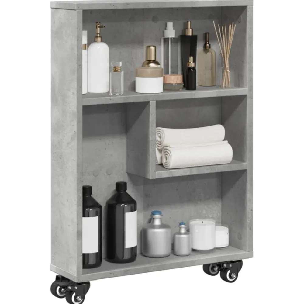 Étagères-vidaXL Chariot de rangement étroit bois d'ingénierie Gris béton