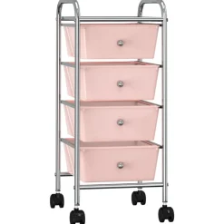Outils-vidaXL Chariot de rangement mobile à 4 tiroirs Plastique Rose