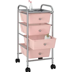 Outils-vidaXL Chariot de rangement mobile à 4 tiroirs Plastique Rose