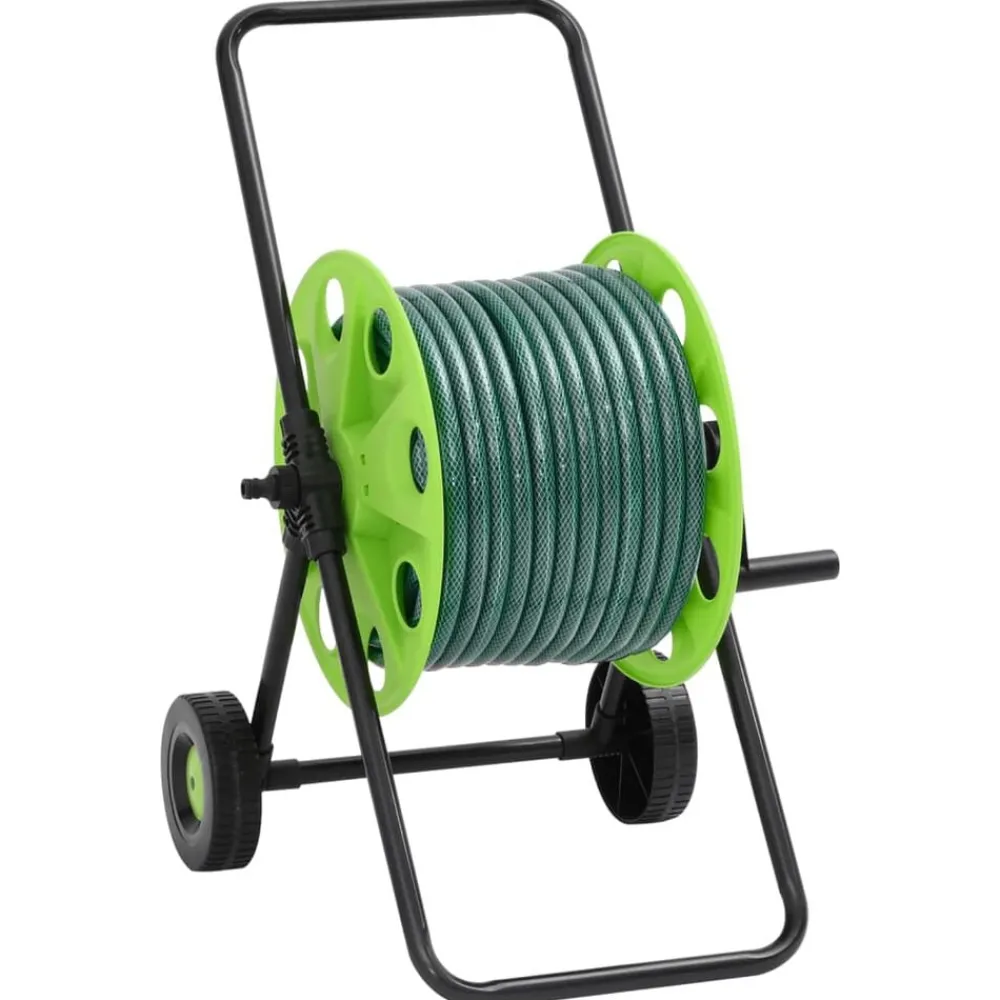 vidaXL Chariot enrouleur vert avec tuyau de 30 m PVC