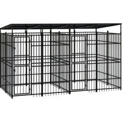 vidaXL Chenil d'extérieur avec toit pour chiens Acier 7,37 m²