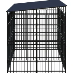 vidaXL Chenil d'extérieur avec toit pour chiens Acier 7,37 m²