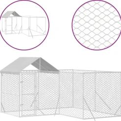 vidaXL Chenil d'extérieur pour chiens avec toit argenté 4x4x2,5 m