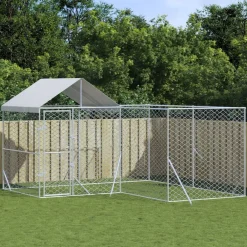 vidaXL Chenil d'extérieur pour chiens avec toit argenté 4x4x2,5 m