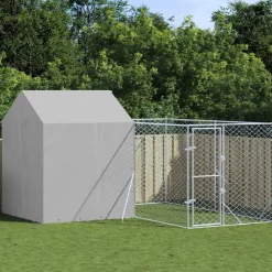 Articles Pour Animaux De Compagnie-vidaXL Chenil d'extérieur pour chiens avec toit argenté 4x4x2,5 m