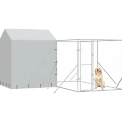 Articles Pour Animaux De Compagnie-vidaXL Chenil d'extérieur pour chiens avec toit argenté 4x4x2,5 m