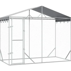 vidaXL Chenil d'extérieur pour chiens avec toit argenté 3x1,5x2,5 m