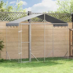 vidaXL Chenil d'extérieur pour chiens avec toit argenté 3x1,5x2,5 m