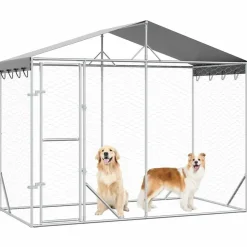 vidaXL Chenil d'extérieur pour chiens avec toit argenté 3x1,5x2,5 m