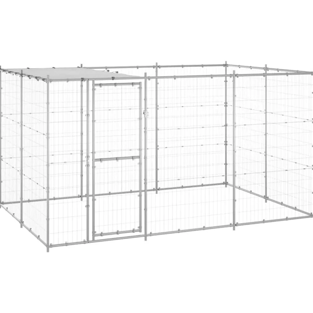 Articles Pour Animaux De Compagnie-vidaXL Chenil extérieur Acier galvanisé avec toit 7,26 m² Argent