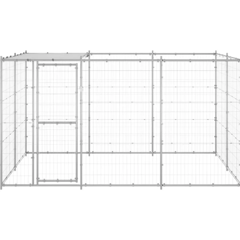 Articles Pour Animaux De Compagnie-vidaXL Chenil extérieur Acier galvanisé avec toit 7,26 m² Argent