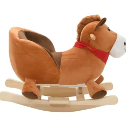 Jouets-vidaXL Cheval à bascule avec dossier Peluche 60x32x50 cm Marron