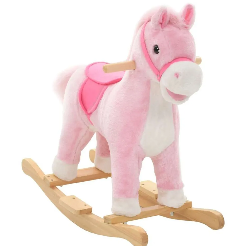 Jouets-vidaXL Cheval à bascule Peluche 65x32x58 cm Rose